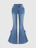 Cross-border Women's Mid-Waist Elastic Slimming Flare Bow Lace-up Jeans