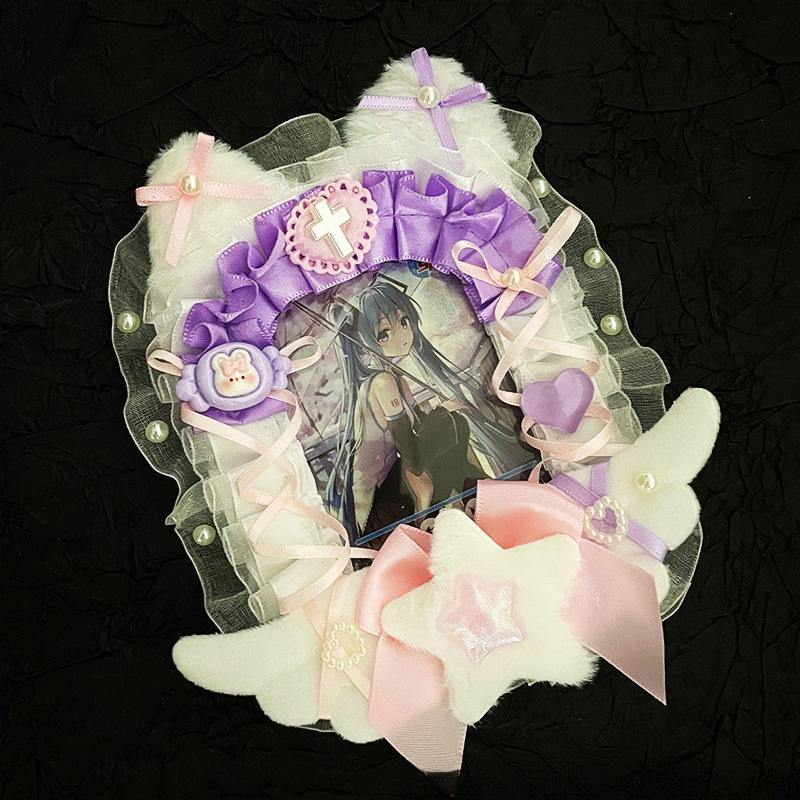 Kawaii Cat Photocard Holder with Plush Wings Handmade Kpop Photo Card Binder Cute Plush Picture Frames Anime Card Supplies New