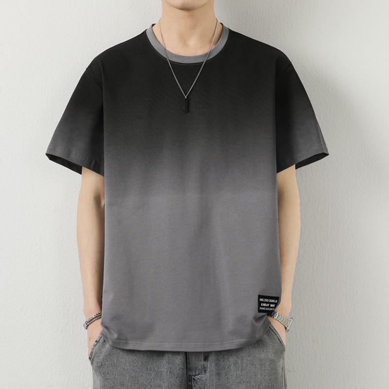 Men's Gradient Crew Neck T-Shirt - Casual Short Sleeve Basic Tee
