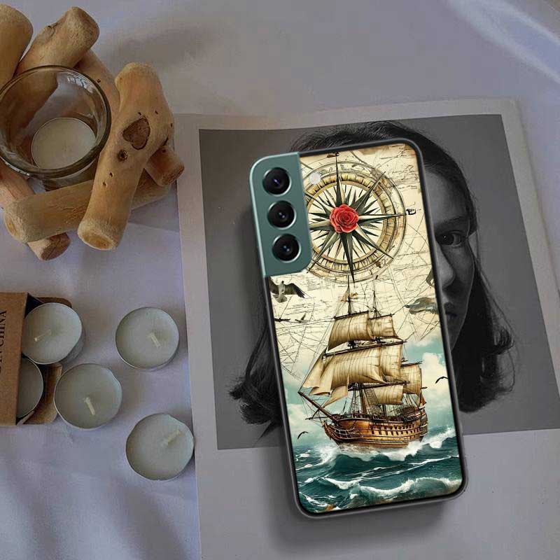 Compass Map Voyage Phone Case For Samsung Galaxy S22 S25 Ultra S21 S10 Plus S26 Edge S20 S23 S24 FE Cover Silicone Soft TPU