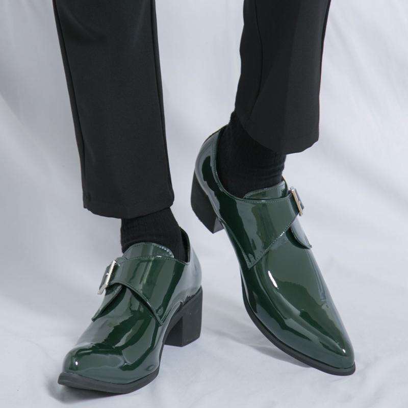 Fashion Luxury Brand Men's Shiny Leather Shoes Pointed Groom's Wedding Shoes Thick Soled High-end Green Men's Chelsea Shoes Comfortable