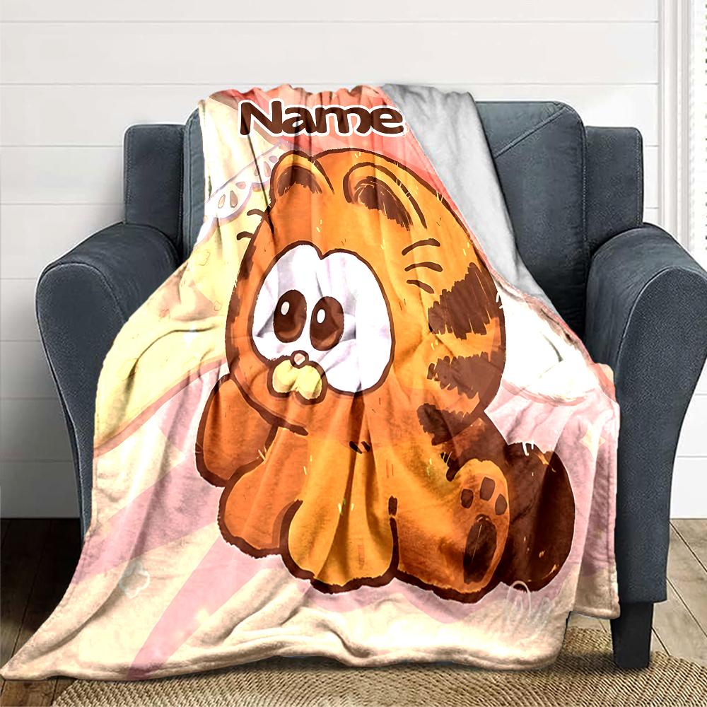 Custom Name Garfield'S Starry Adventure Party Blanket For Couch Bed Plush Cozy Fuzzy Blanket Super Soft Warm Blankets For Fall And Winter 091674