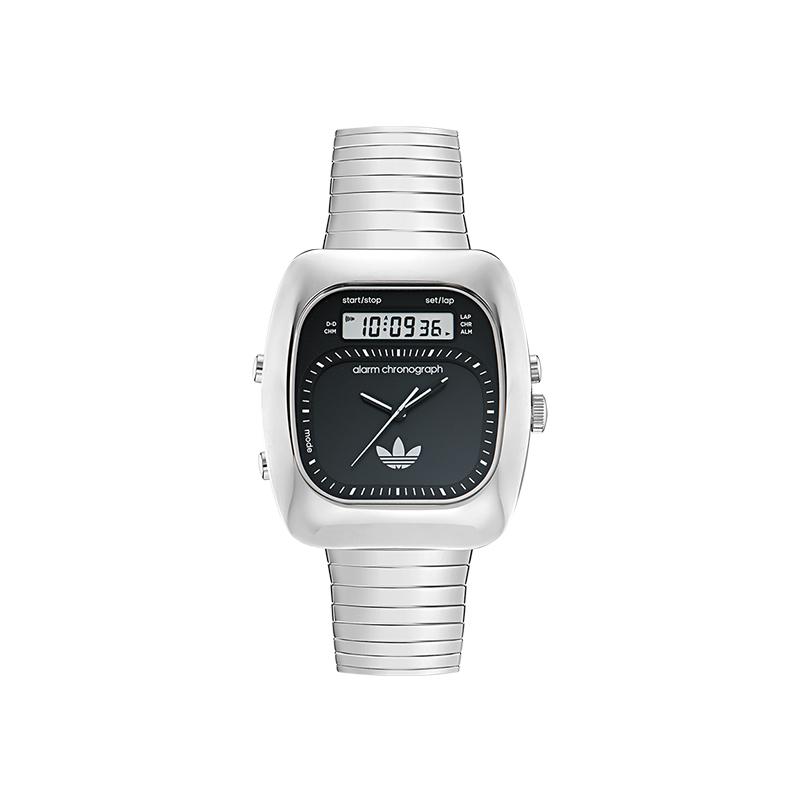 Adidas Originals Quartz Watch Stainless Steel Band Black Dial Unisex Square Couple Watch Unisex watches Silver AOSY250132I Black