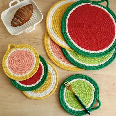 1Pc 18/30cm Round Cotton Rope Woven Fruit Hanging Placemat Dinner Table Heat Insulation Pad Coaster Mat Kitchen Utensils