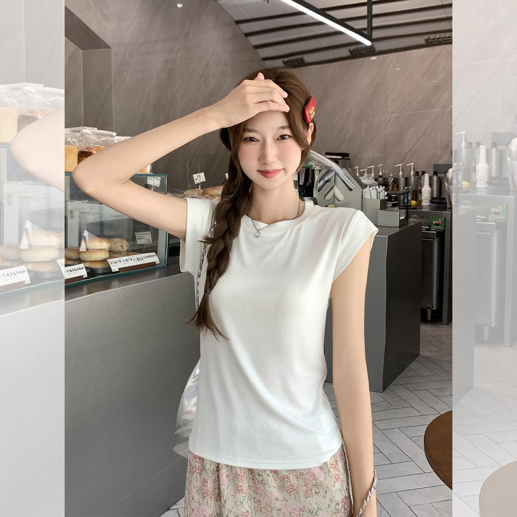 White simple casual round neck short-sleeved T-shirt women's summer new super good-looking, unique and beautiful top