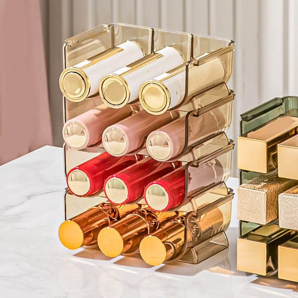 Caja de Almacenamiento de Lápices Labiales de Plástico de Tres Capas Apilable Transparente Soporte de Exhibición de Lápices Labiales Organizador de Maquillaje para Lápices Labiales Ahorro de Espacio