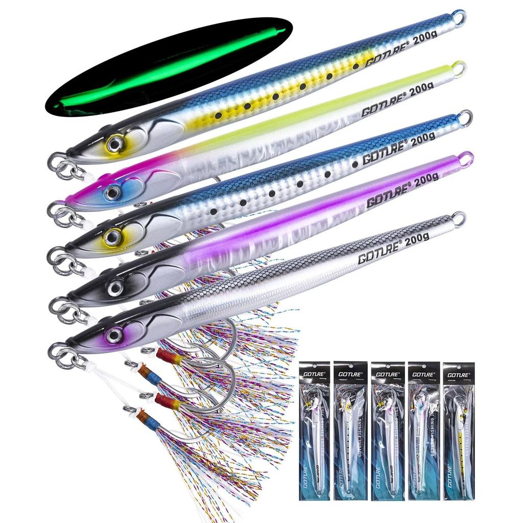 Goture Metal Available in 5 Luminous Jigging Rapid Realistic 3D Center Fishing Hard Long Sea Boat Fishing Red Sea Sea Deep Sea Suitable for All