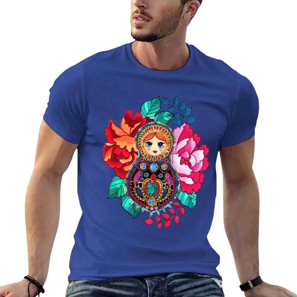 Summer Harajuku Custom T Shirt Heavyweight Informal New Arrival Matryoshka Jewel, Tatoo Designsweat Short Vintage Sleeve Tee