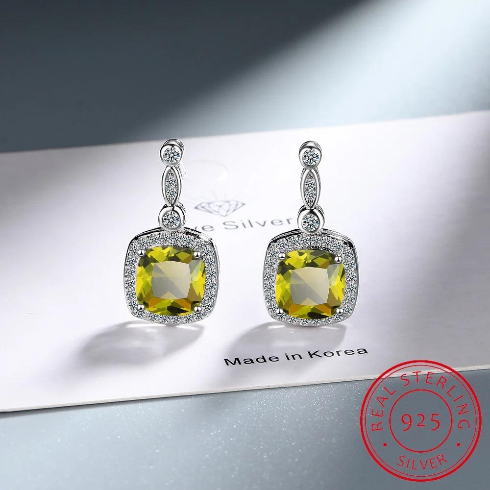 1.3ct Natural Peridot 925 Sterling Silver Square Stud Earrings Oorbellen for Women Fashion Green Gemstone Jewelry Birthday Gift