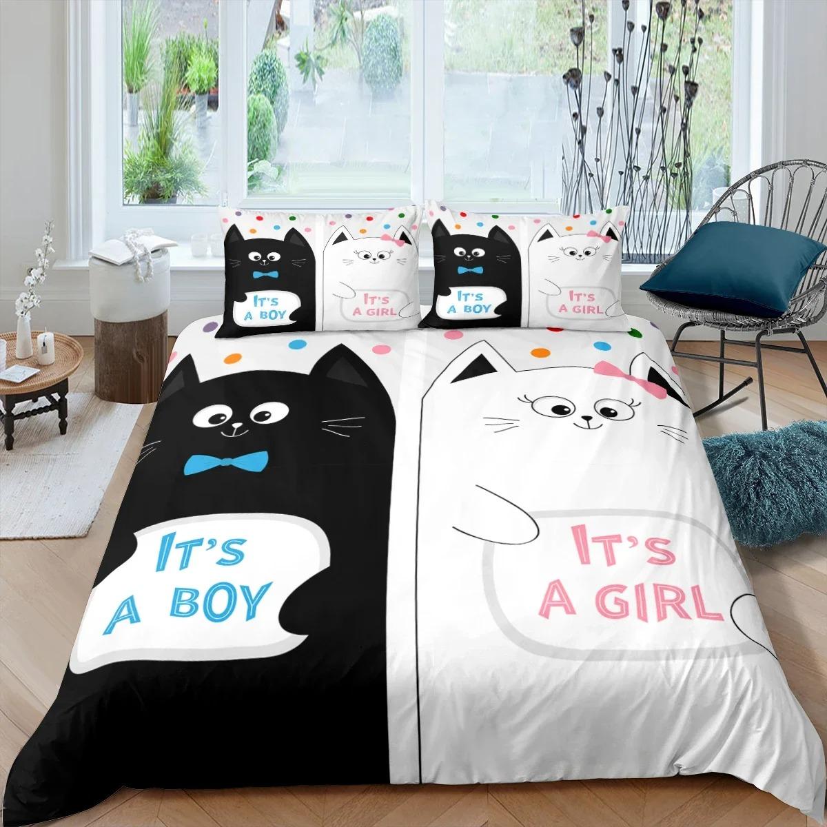 

Comforter Cute Pink Pet Cats Cartoon Kitten Print Polyester For Children Women Bedroom Decoration King Comforter (quilt)-EU Single(135*200cm)3pcs