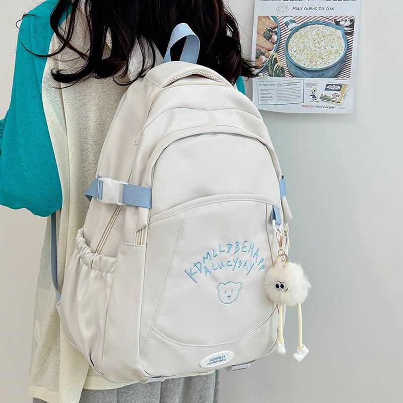 Junior High School Student Schoolbag Female Letter Backpack Commuter Solid Color Backpack