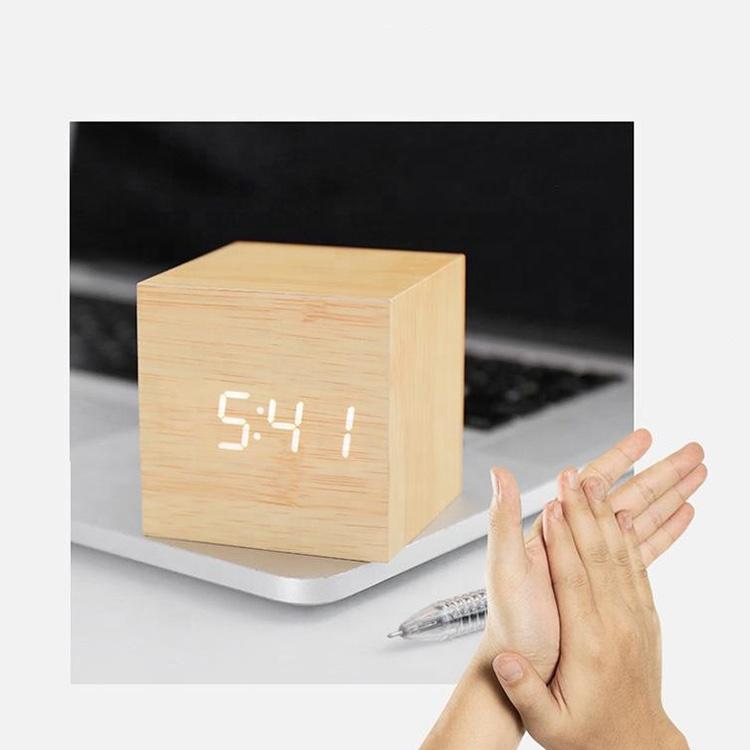 Wooden Alarm Clock Digital LED Despertador De Madera Madera Reloj Thermometer logo Custom Promotional Gift Desk Table Wood Clock