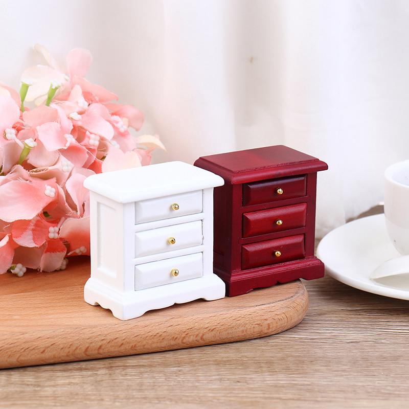 1:12 Dollhouse Miniature Bedside Cabinet Drawer Cabinet Doll House Bedroom Decor