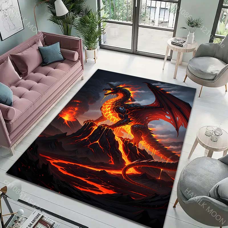 Multiple sizes Fiery dragon in volcano Carpet for Living Room Bedroom Sofa Home Decor Rug Non-slip Floor Mat Luxury Gift
