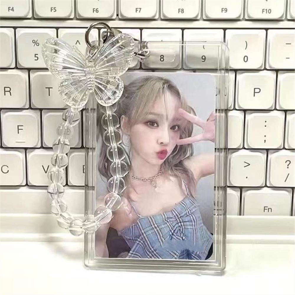 INS Pink Blue Kpop Photocard Holder Credit ID Bank Card Photo Display Holder Idol Postcard Card Protective Case with Pendant