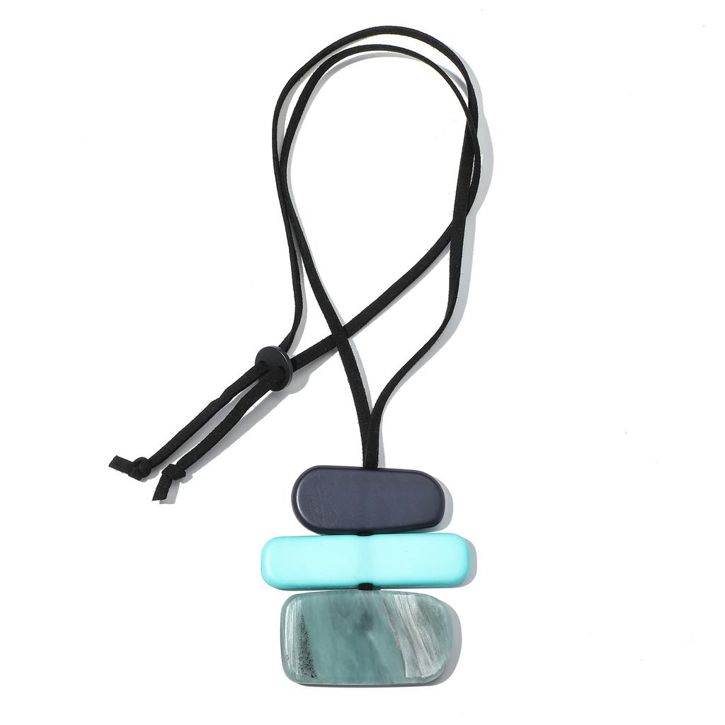 Core Blue Geometric Acrylic Long Sweater Chain, Summer Stacked Wax Rope Chain Accessories Simple Necklace