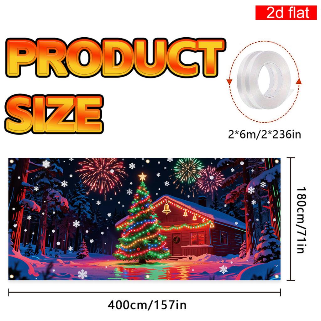 Christmas UV Fluorescent Garage Door Cover Banner Holiday Party Decoration
