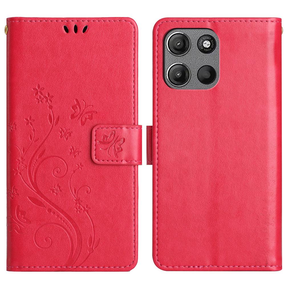 For Motorola Moto G15 4G Leather Wallet Case Butterfly Flower Imprinted Phone Cover with Strap