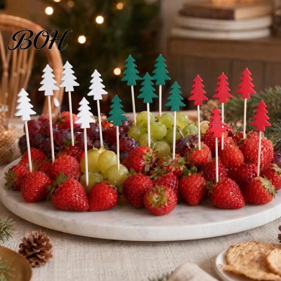 Holiday Table Decorations 100PCS Halloween Bamboo Toothpicks, Cute Tree Shaped Disposable Skewers, Cupcake Toppers Decorative Dessert for Appetizers