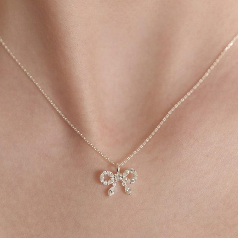 Tatiana (925 Silver) Cubic Ring Ribbon Necklace NZ2176