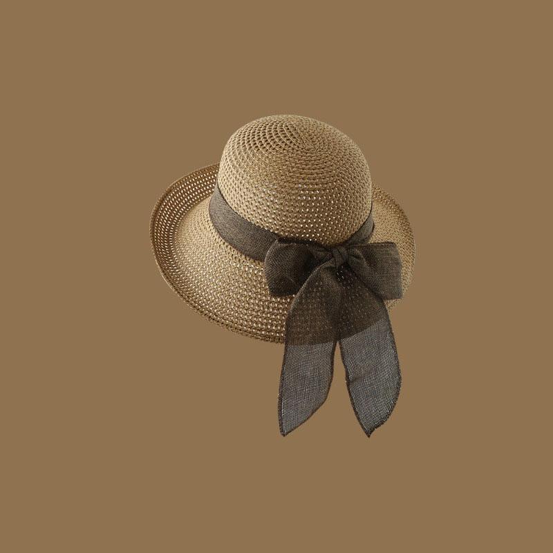 Fashion Ins Net Red Summer Outing Large Brim Sun-shading Beach Sun Hat Korean Version of The Obvious Face Small Straw French Straw Hat Female