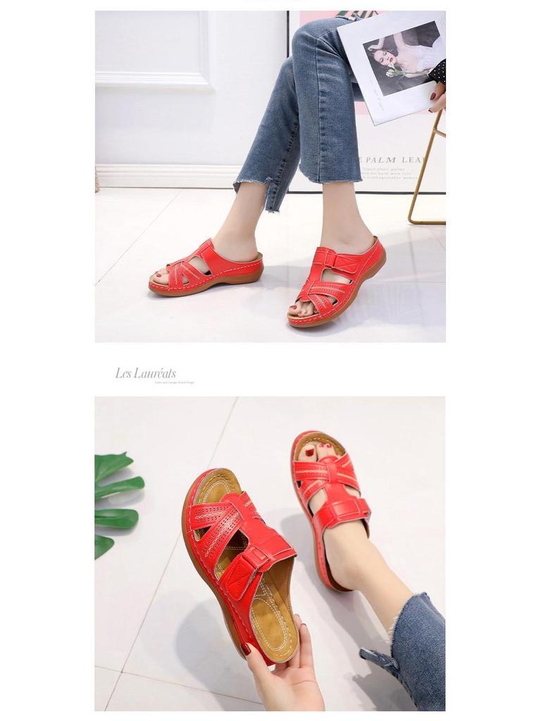 2022 Women's Retro Thick-Soled Sandals - European and American Style, Solid Color, Sizes 43-44