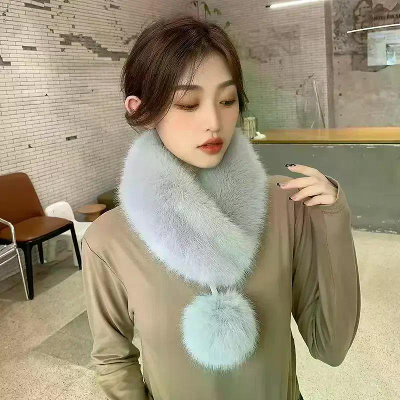 Luxury Velvet Texture Winter Outdoor Warm Scarf Solid Color Soft Faux Fur Collar Thickened Neck Scarf For Women