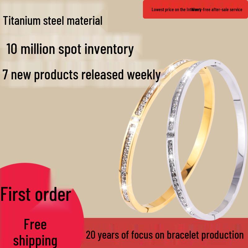 European Style Gold-Plated Rhinestone Titanium Steel Bangle for Women