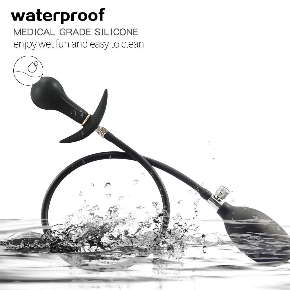 Inflatable Huge Butt Plug Built-in Steel Ball Women Vaginal Anal Dilator Expandable Silicone Prostate Massager Sex Toys for Men