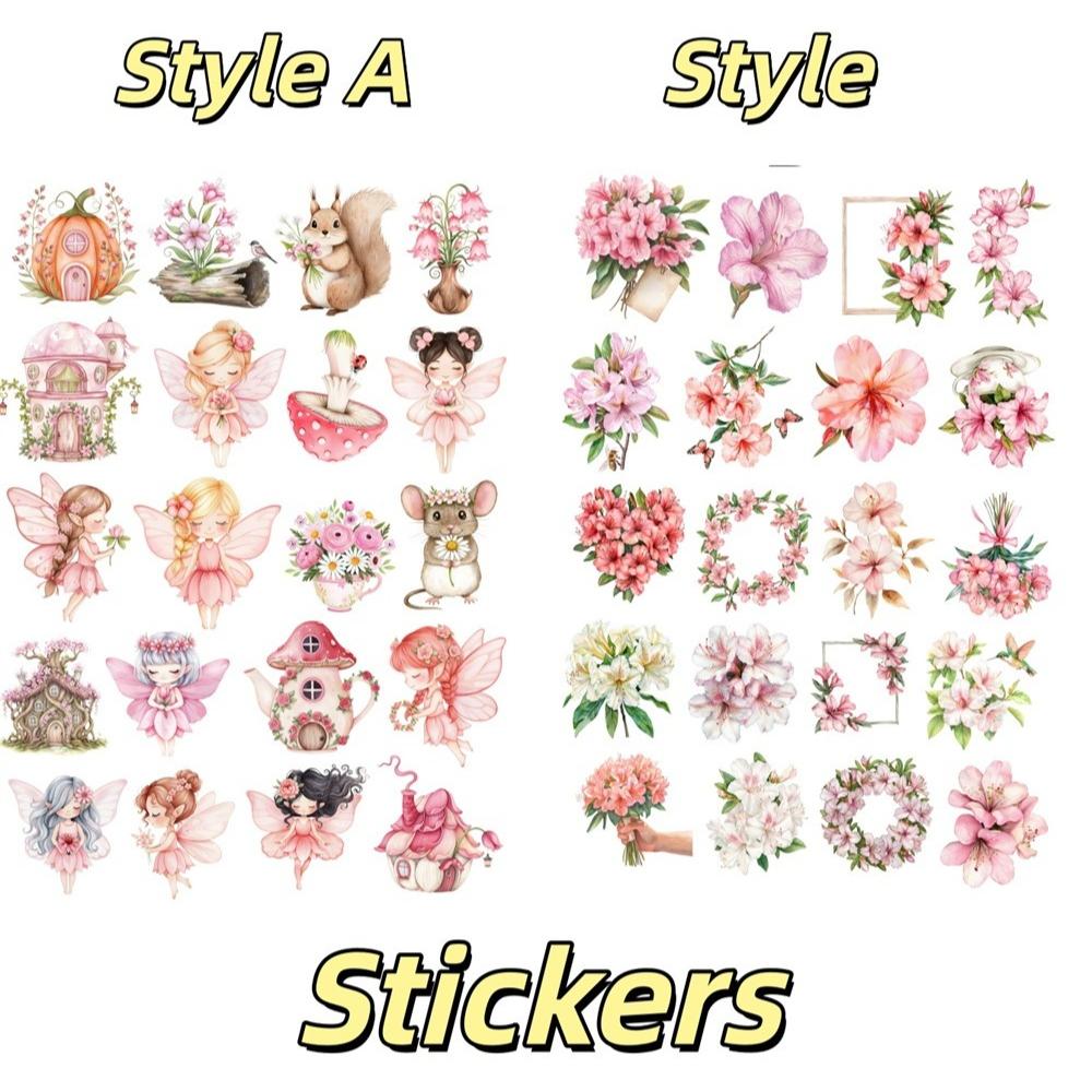 20pcs Watercolor pink azalea and butterfly bouquet Hand Account Stickers Stationery Laptop Fridge Suitcase Skateboard Phone