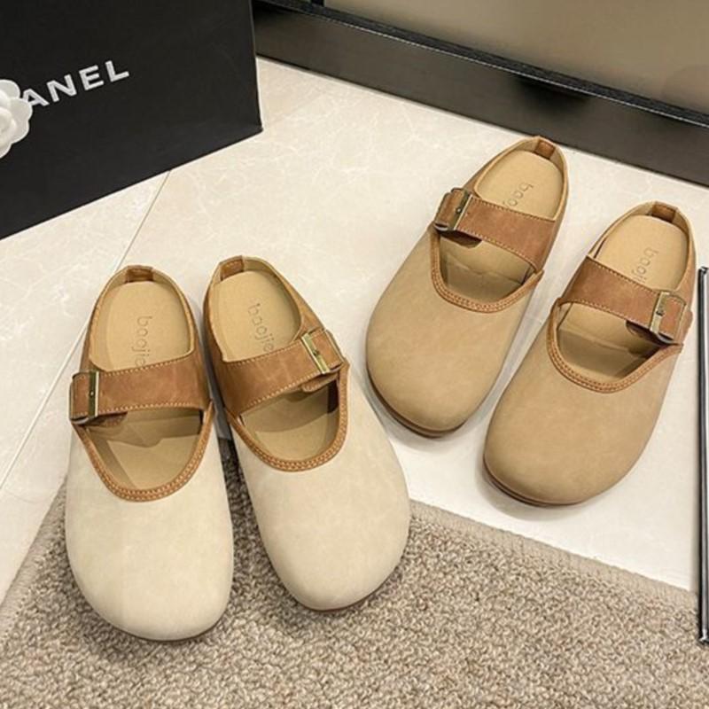 Fashion Crestar Women's Flat Slippers with Adjustable Buckle Fashion Suede Mules 2025 New Soft Bottom Sandals Lady Casual House Slides
