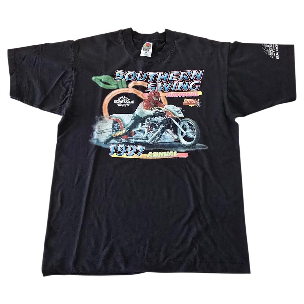 Vintage 1990s Southern Swing ADBA Motorcycle Racing Graphic T-shirt.