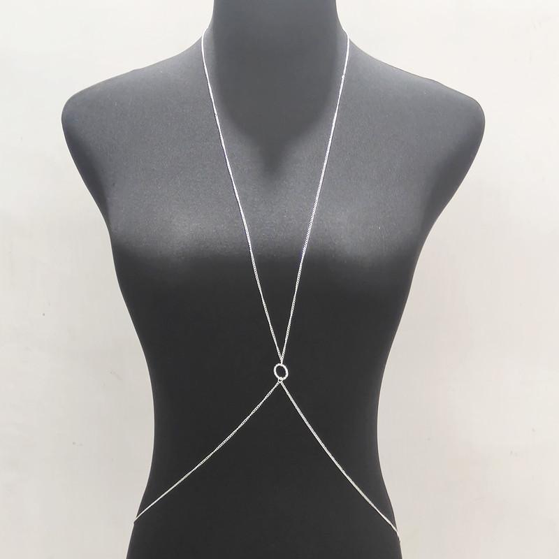 

Sexy Fashion Pearl Circle Tassel Pendant Breast Chain Body Chain Simple Cross Bikini Body Chain