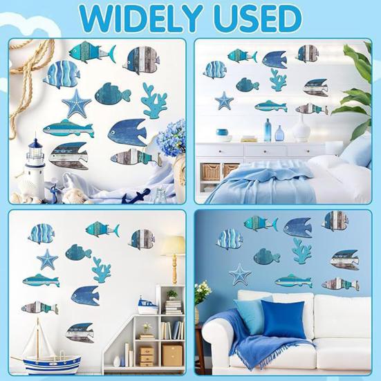 10 Pcs Summer Coastal Fish Wall Decor Vintage Farmhouse Ocean Fish Wall Art Nautical Beach Theme Hanging Decoration