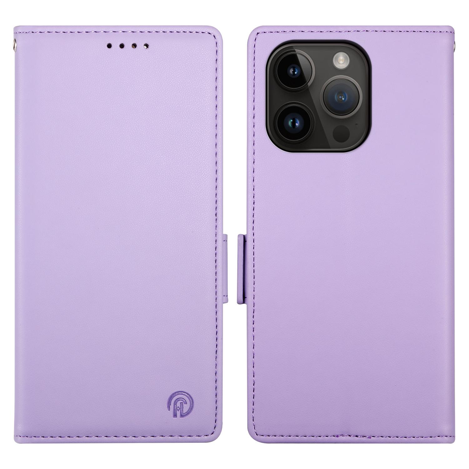 

DF-010 For iPhone 15 Pro Max Case PU Leather Wallet Stand Phone Cover Purple