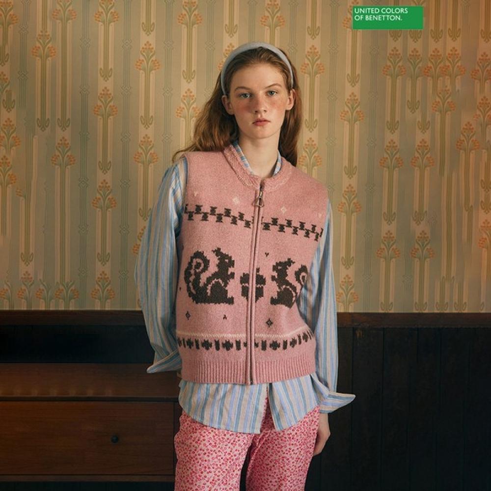 

Benetton Benetton Squirrel Jacquard Knit Vest Bakv52361 Pk Pink/OS