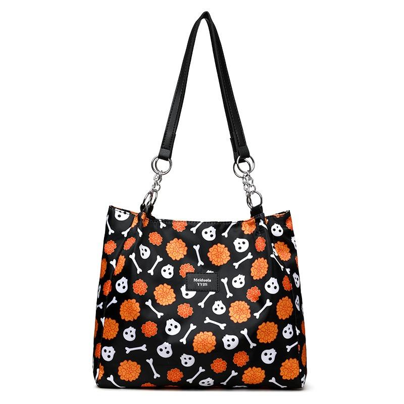 Skull Flowers Durable Nylon Fabric Suitable for Shopping School and Beach Trips Hand Tote Bag
