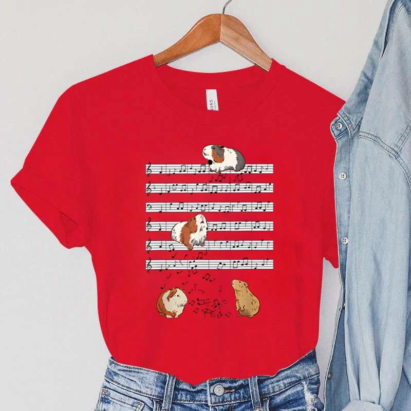 Guinea Pig Women's Clothing Cartoon Animal Note Female T-Shirts Pets Guinea Pig Casual Fashion Women Tops Short Sleeve T-Shirts