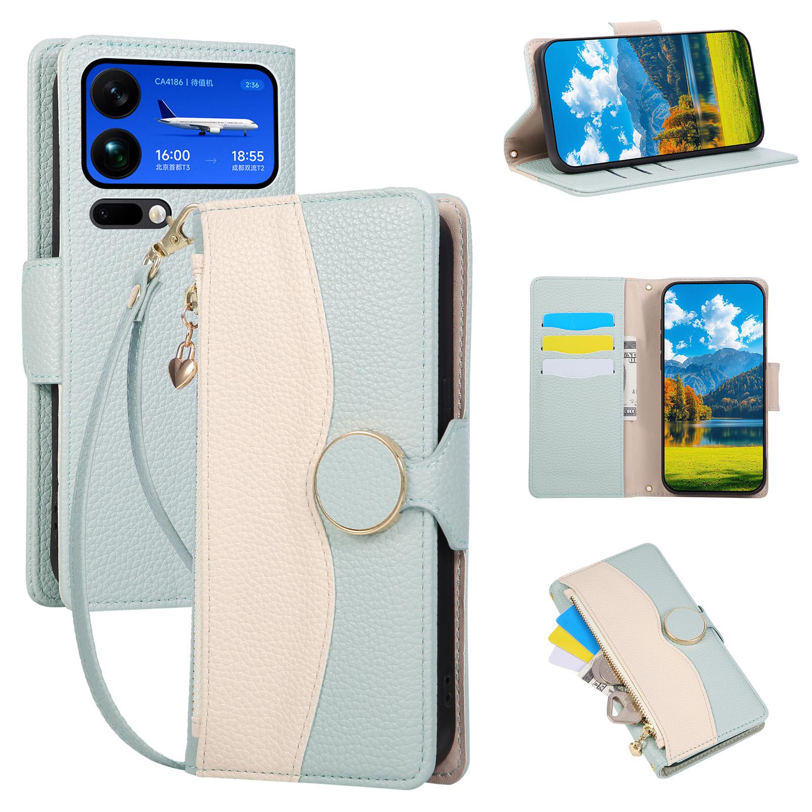 For Xiaomi 17 Pro Max Case Zipper Wallet Color Splicing TPU PU Leather Flip Phone Cover with Strap