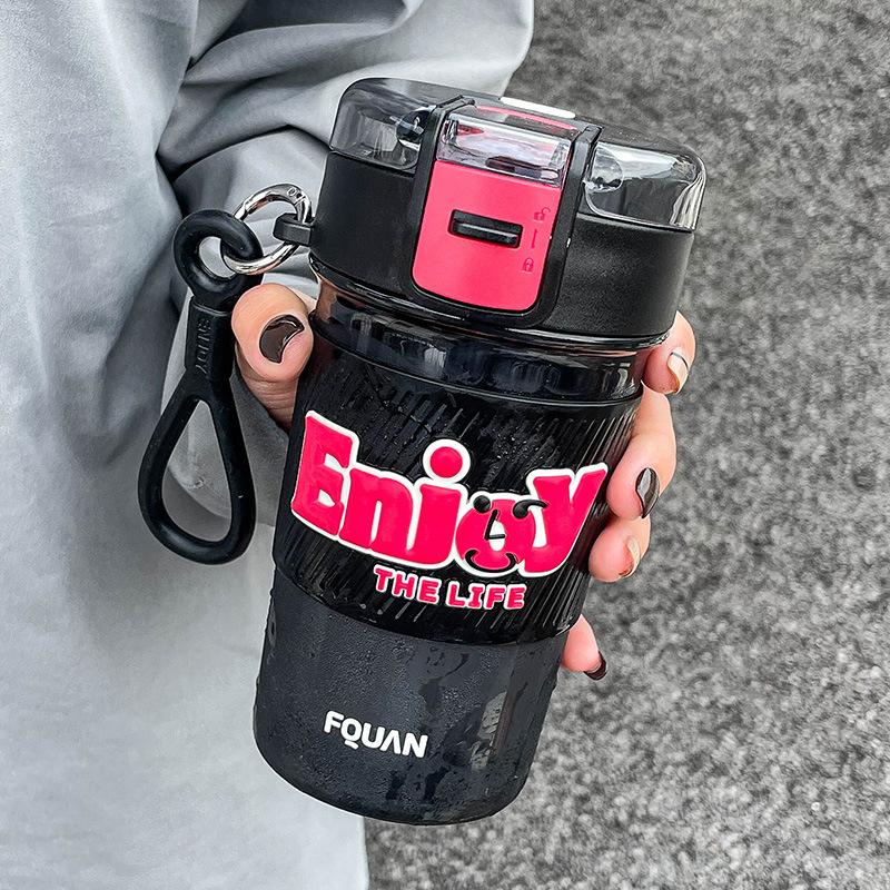 Water cup Boys and girls high-value sports double drink plastic cup anti-drop and high temperature resistant student straw cup Single cup