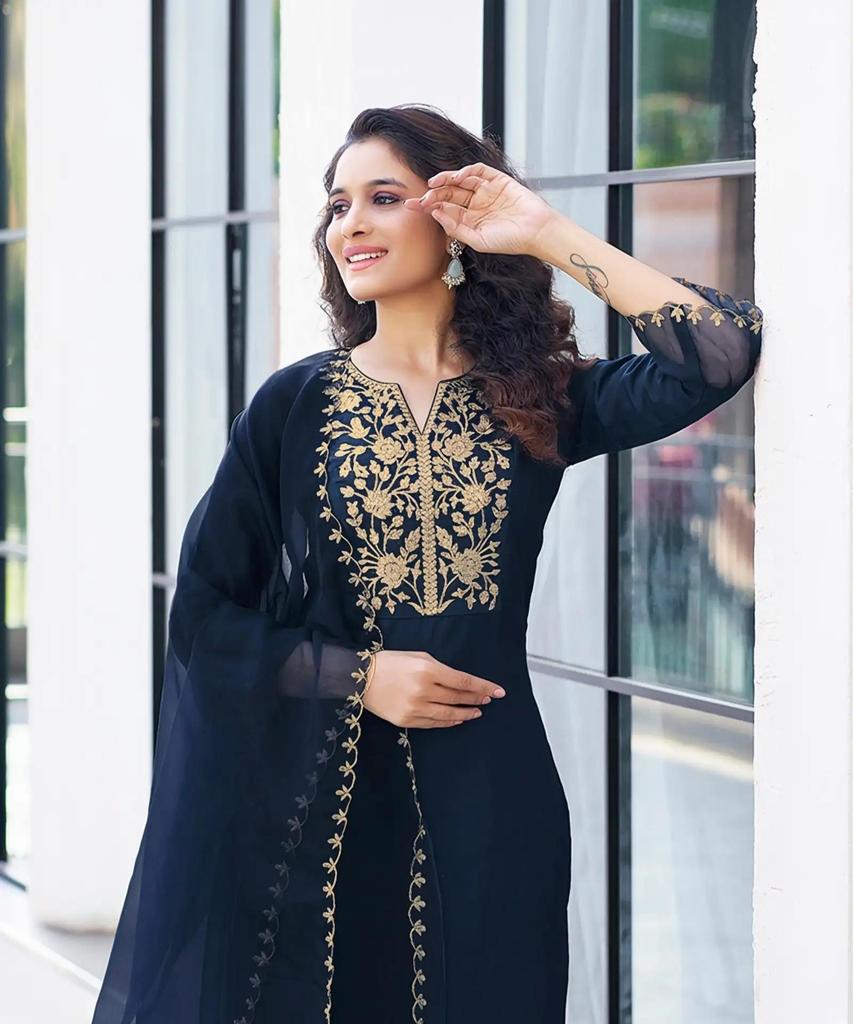 Women Cotton Blend Kurta Pant Dupatta Set Indian Designer Party Wear Kurti Salwar Suit