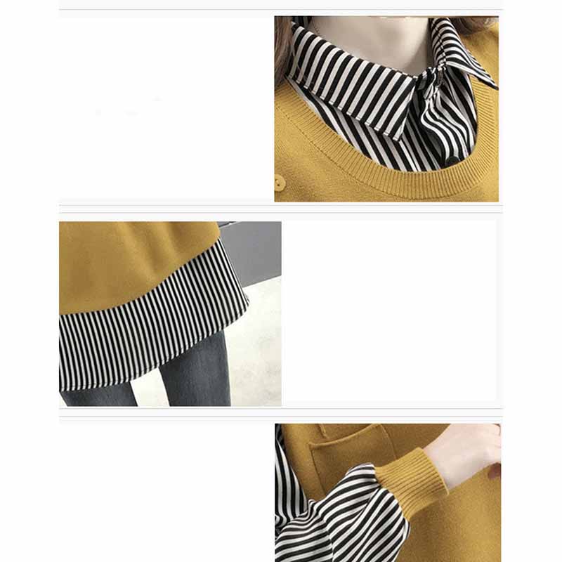 Magliette Fake Two Camicetta da donna Primavera e autunno Maglieria coreana a maniche lunghe Moda femminile Versatile da donna