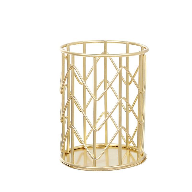 Metal Desk Organizer Pen Holder Storage Basket Office School Makeup Brushes Nordic Style Iron Wire Mesh Container