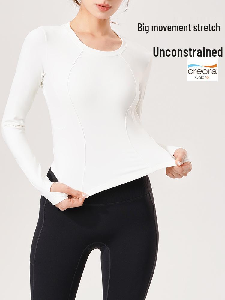 Herbst/Winter Schlank geschnittenes Rundhals Yoga T-Shirt: Hochwertiges lässiges Langarmshirt mit hoher Elastizität für Laufen & Bodycon Fitness