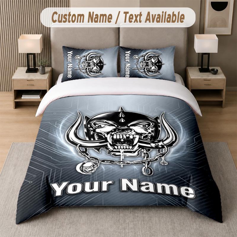 Set Biancheria da Letto Design Motorhead Testo Personalizzato 1 Copripiumino & 2 Federe