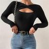 Women's Fashion Casual Solid Color Sweater Long Sleeve Slim Sweater Pullover Top