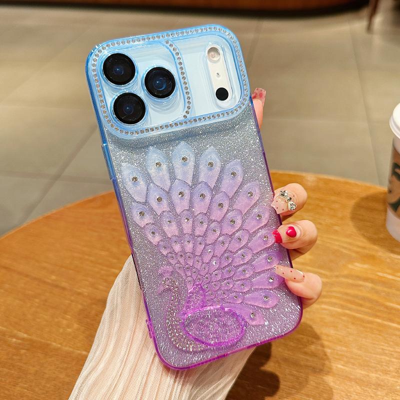 Gradient Point Glitter Diamond Colorful Peacock Soft Shockproof Phone Case For iPhone 17 Pro Max 15 14 13 16 Pro Max Back Cover