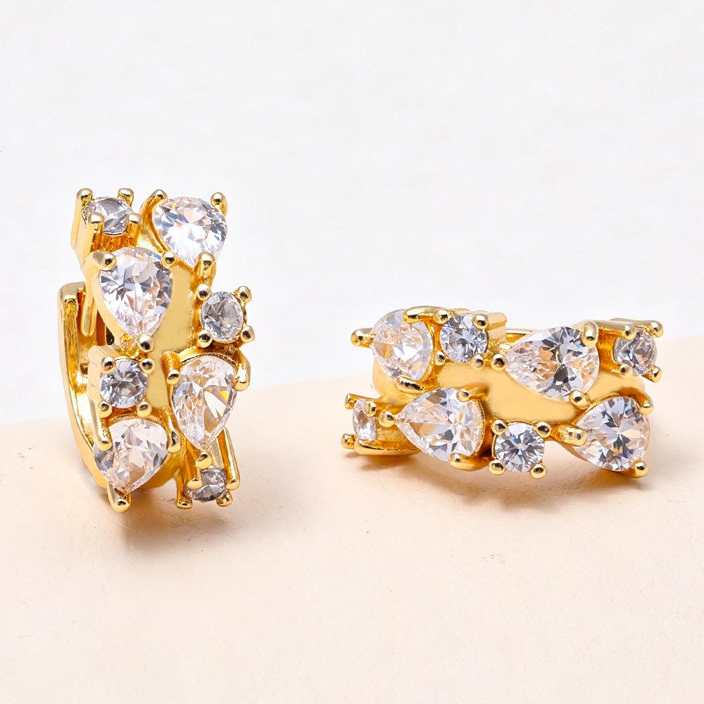 European and American Micro-inlaid Zirconia Stud Earrings - Versatile, Fashionable Ear Clips