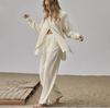 2025 Spring Retro Plus Size High Waist Loose Shirt & Long Pants Set for Women