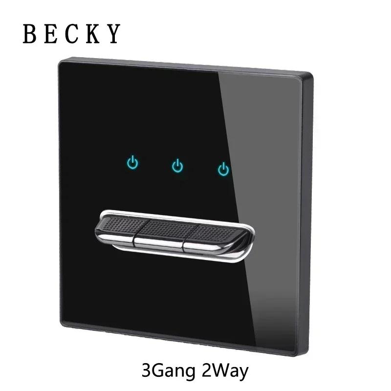 Black Tempered Glass Wall Switch Panel Led European 16a Socket Retro Toggle Light Switch Eu Uk Standard 2usb Socket 1Gang-4gang